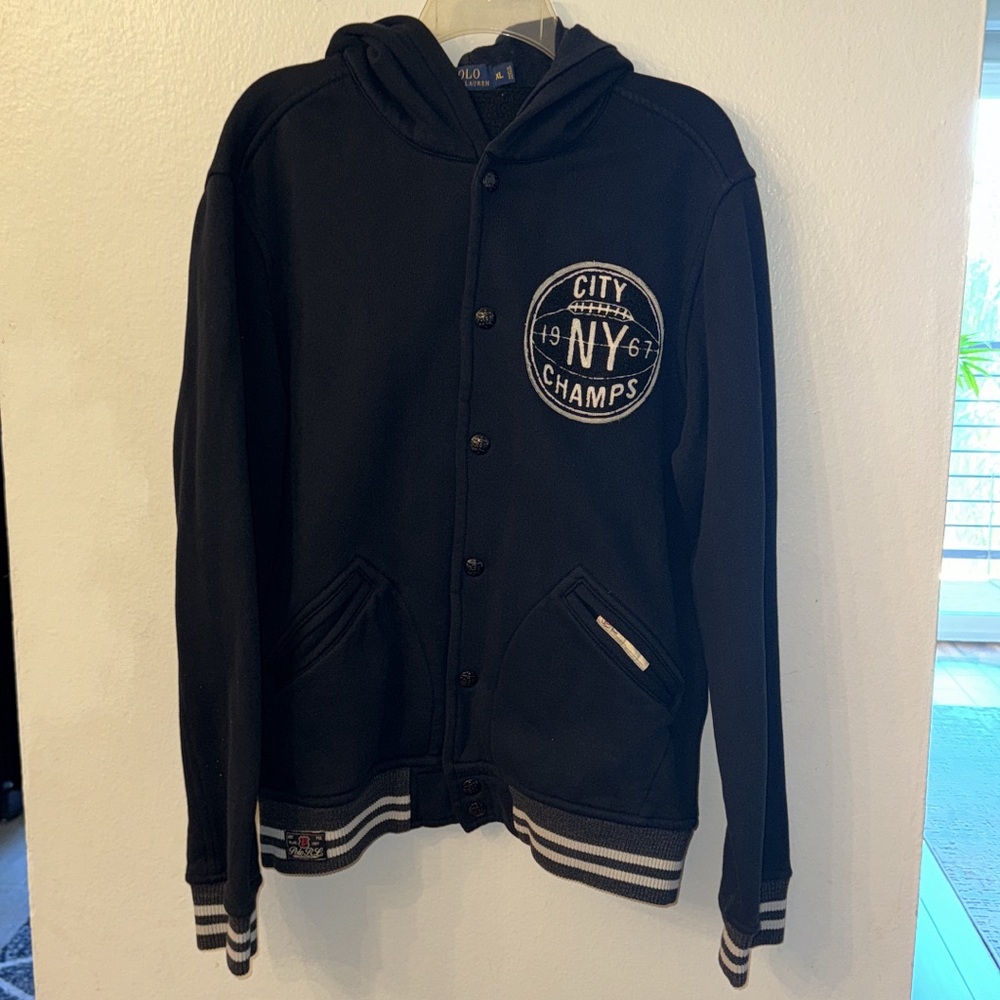 RALPH LAUREN POLO NEW YORK CITY SNAP BUTTON HOODIE SWEATSHIRT (XL)
